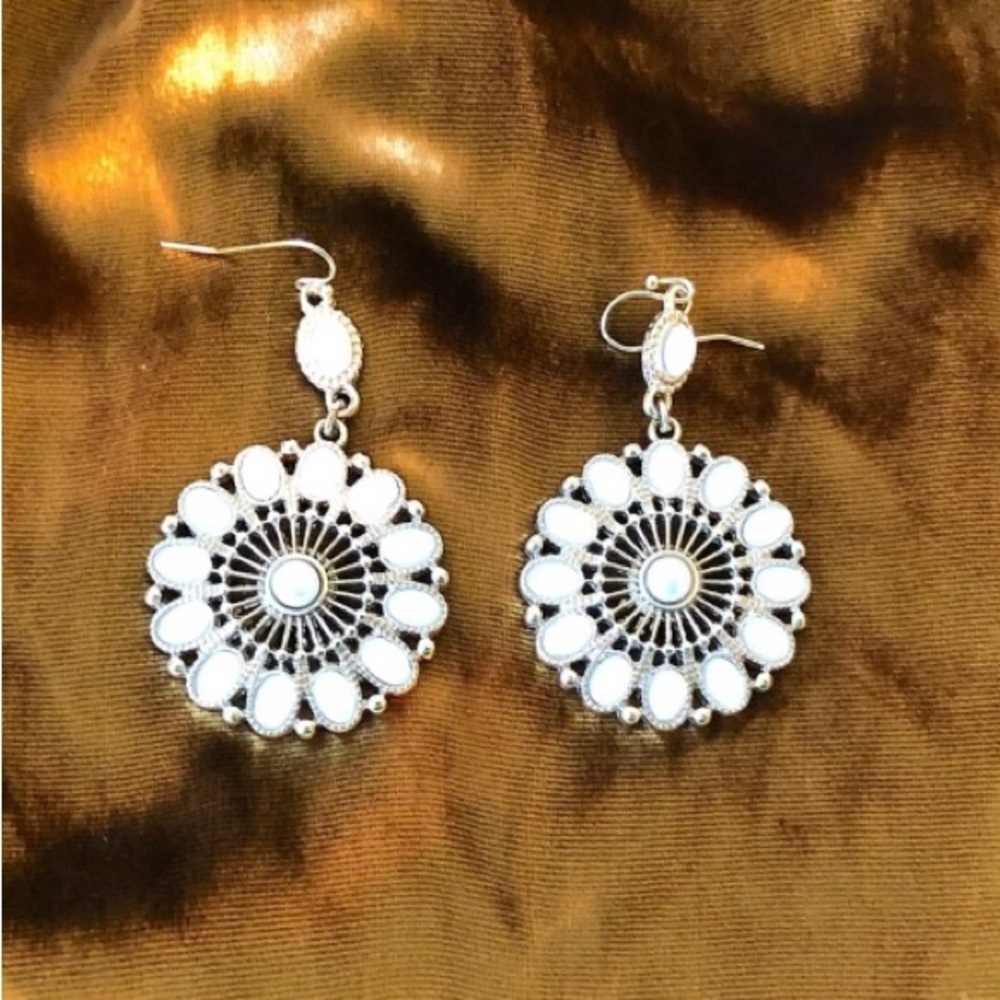 Lord & Taylor White Opalescent Circular Boho Earrings - Picture 3 of 7